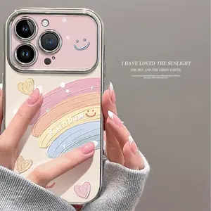 Casing HP Untuk iPhone 17 16 11 12 13 14 15 pro xs XR 14 plus 15 pro max 7 8 6 7+ 8+ 6+ Xs Max Casing dengan Gambar Pelangi dan Hati 02571