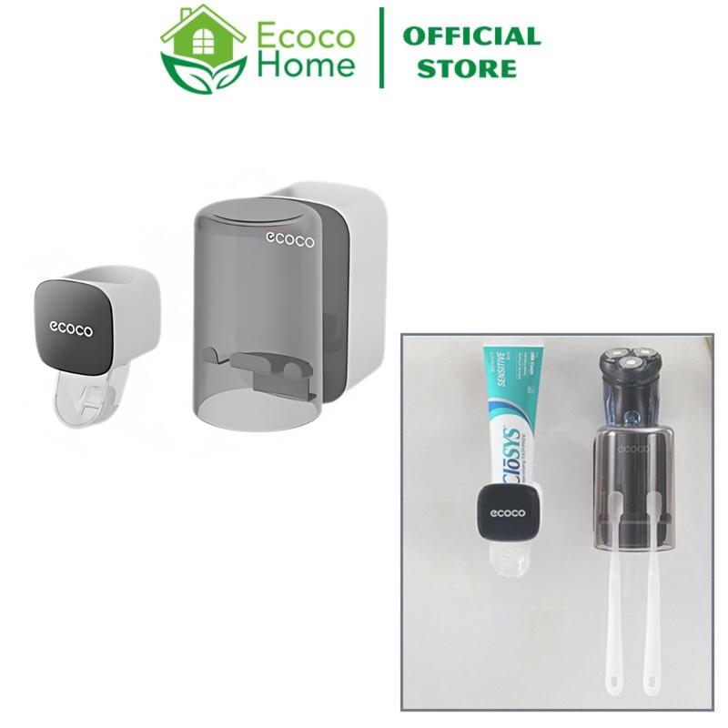 Kệ Cài Bàn Chải ECOCO Kèm Cốc, Tích Hợp Để Đồ Kèm Nhả Kem Đơn Tặng Miếng Dán