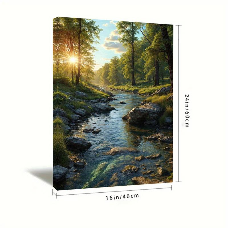 Product Introduction of 1 Piece Vibrant Forest Stream Canvas Art - 40.64x 60.96cm Elegant Frame Wall Decoration, Waterproof Wooden Frame, Home, Bedroom, Office Tranquil Nature Scene - Hangable, Ideal Gift for Friends and Family, Outdoor Decoration 4
