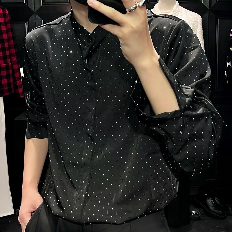  V.A ÁO SƠ MI CỔ TÀU ĐÍNH ĐÁ NGUYÊN ÁO phong cách trẻ trung năng Động Áo NAM NỮ 