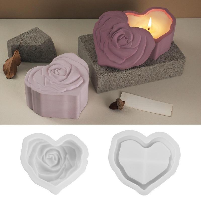Product Introduction of Heart Shape Rose Storage Box Silicone Mold with Lid DIY 3D Carved Rose Candle Jar Concrete Cement Mould Epoxy Resin Plaster Mold 5