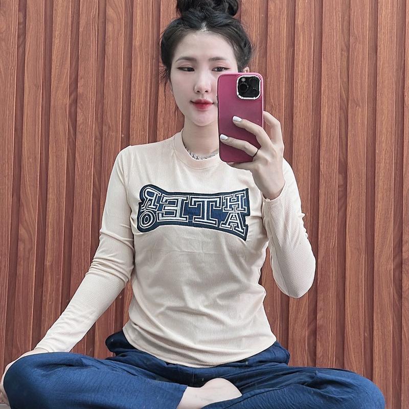 Bộ Gân Tay Ngắn Thêu Chữ Cong quần đũi baggy dài Nữ