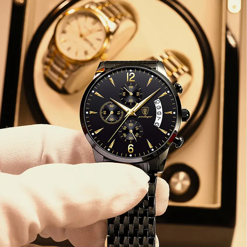 Đồng Hồ Nam POEDAGAR Full Đen Đồng Hồ Đeo Dây Thép Sang Trọng Tinh Tế GiàY Đeo Tay Watch 3