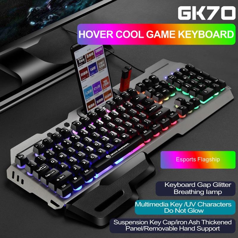 Bàn phím chơi game GK70/G700 cơ học 104 phím, đèn nền LED nhiều màu