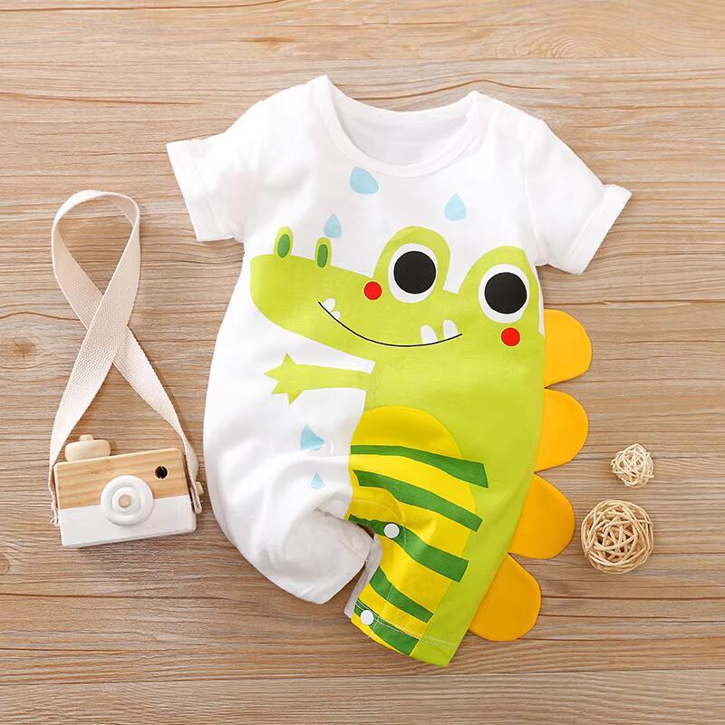 Summer Boys And Girls Cute Cartoon Crocodile 3d Printed Cotton Comfortable Casual Short Sleeve Baby Bodysuit 0