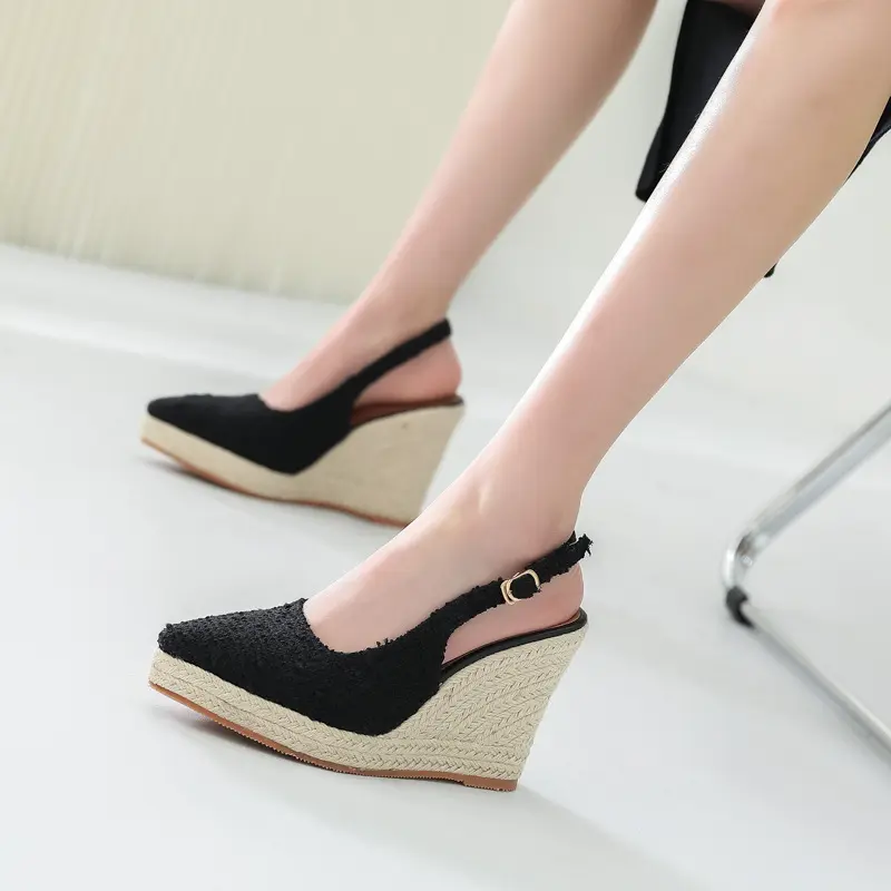 2025 European and American Fashion Hot Girl Style Straw Woven Wedge Sandals for Women, Wear-Resistant Platform Height Increasing Non-Slip Holiday Shoes, in Stock and Fast Delivery Bohemian Style Home Outdoor Shoes, Slimming and Versatile