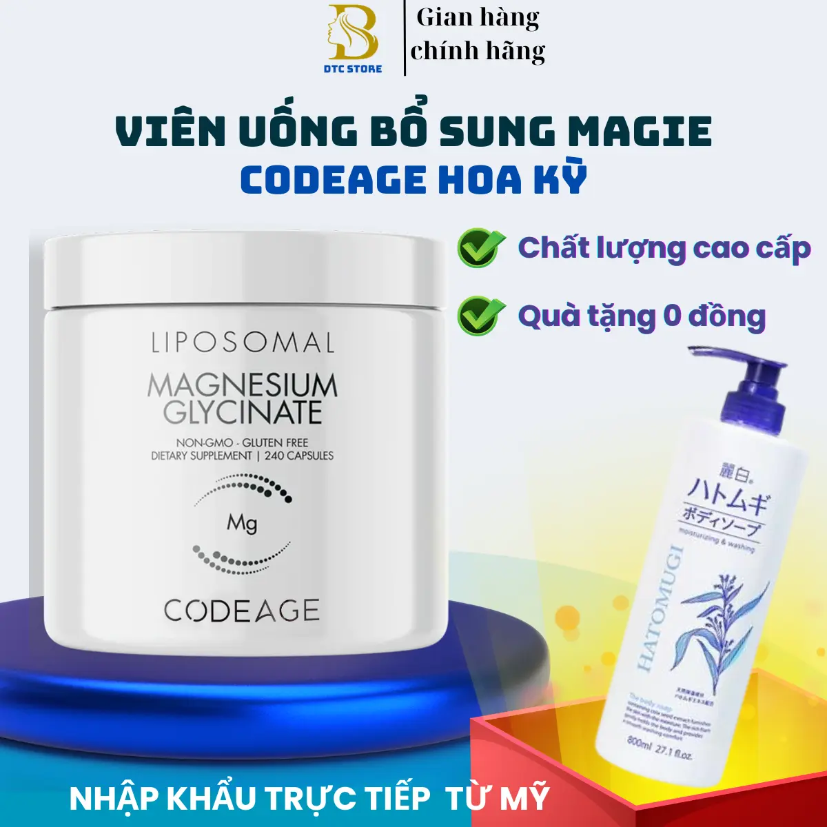 Viên bổ sung Magiê hỗ trợ giấc ngủ, xương khớp, cơ bắp Codeage-Liposomal Magnesium Glycinat 240 viên