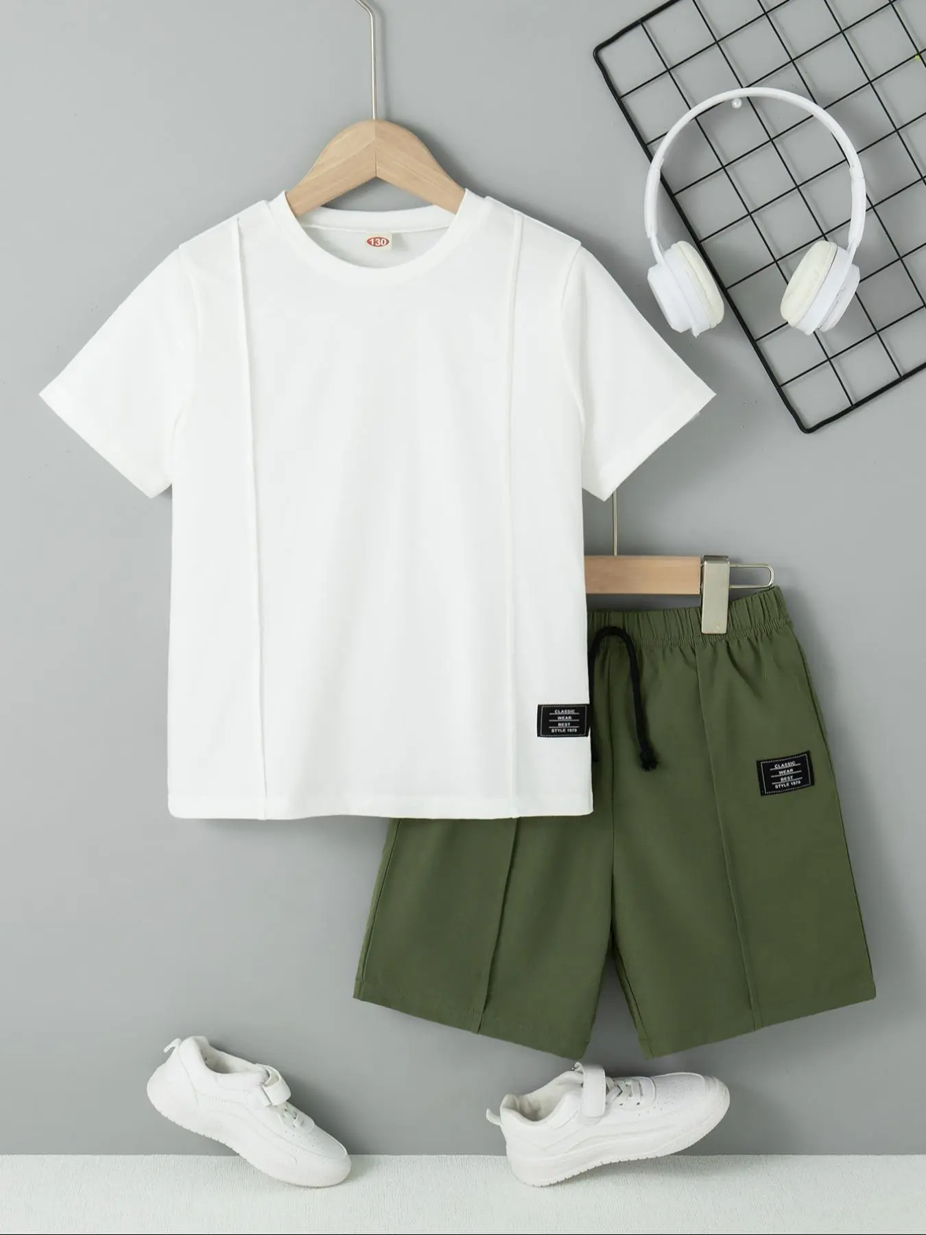Two-piece Set Boy's Letter Patched  Short Sleeve T-shirt & Fake Drawstring  Shorts Set, Casual Round Neck Tee & Shorts for Summer, Kids Clothes for Daily Wear