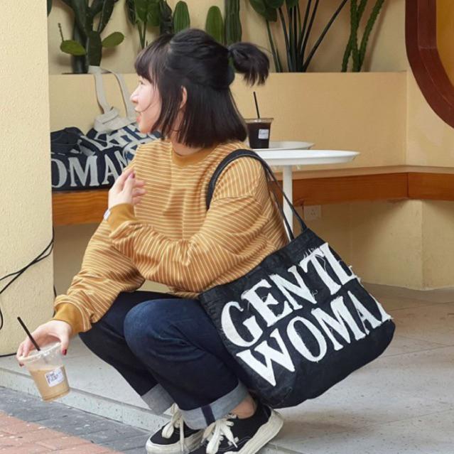 GENTLEWOMAN DENIM TOTE BAG PREMIUM KANVAS IMPORT WANITA / TAS TRENDING BANGKOK THAILAND TOTE BAG / TAS KULIAH KERJA Sekolah 4