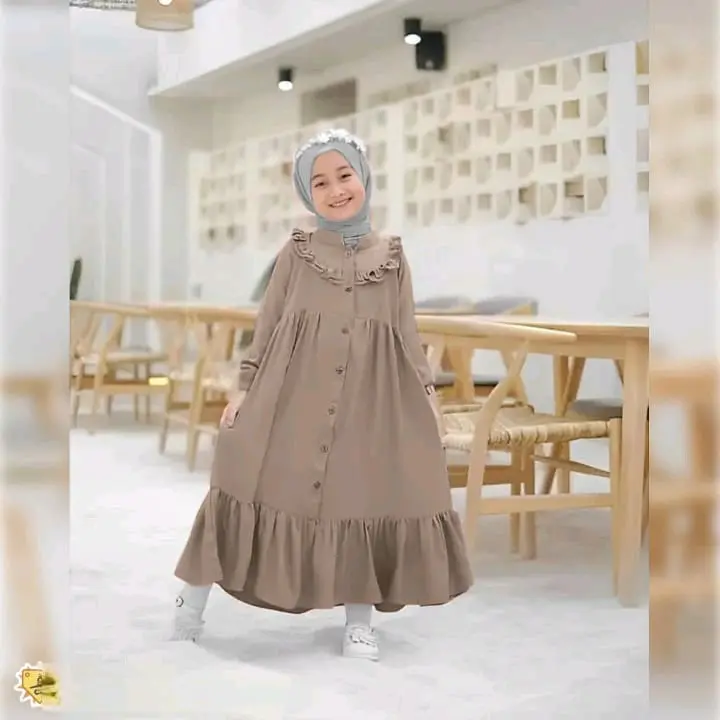 Baju Gamis Anak Perempuan 2-7 Tahun / Dress Anak Perempuan Crinkle Airflow/ Baju Anak Muslim Hijab Panjang Ruffle Kerah Cantik Kancing Nyaman Variasi 2