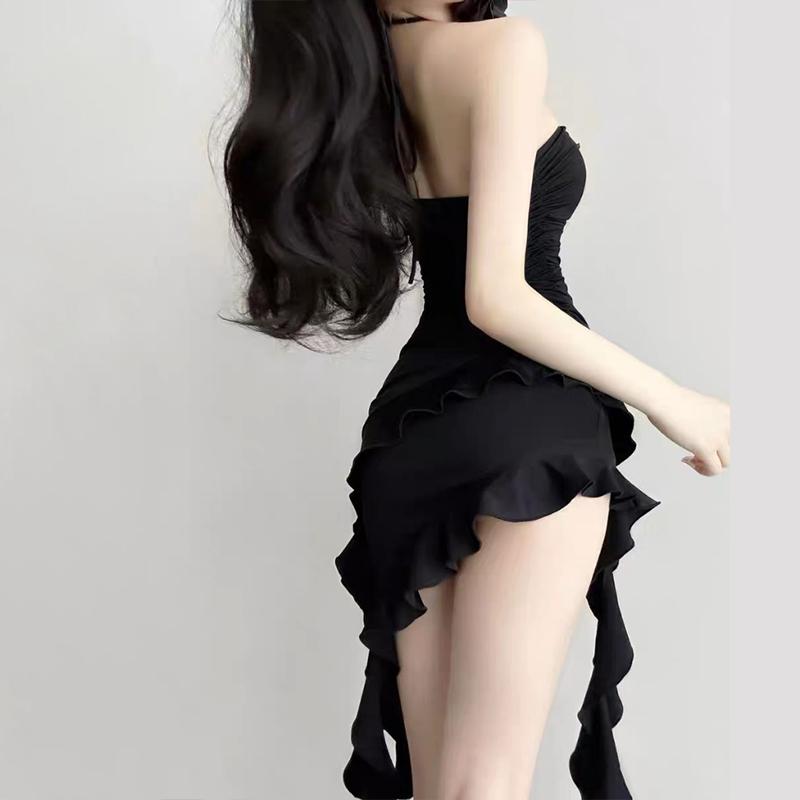 Product Introduction of Sexy Irregular Strapless Black Dress Women Summer Backless Ruffles Dresses 17