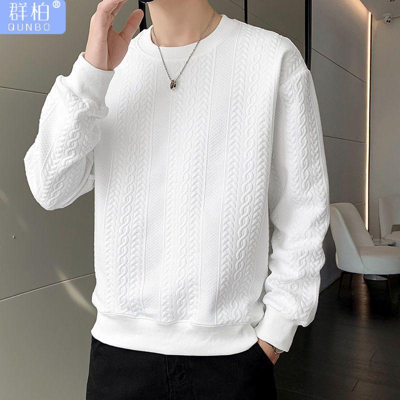 Áo Len Nam Mùa Xuân Và Mùa Thu, Quần Áo Nam Dáng Rộng Hợp Thời Trang Mới, Quần Áo Ins Đẹp Trai, Mùa Thu Và Mùa Đông, Có Thể Mặc Bên Trong, Áo Sơ Mi Lớp Đế Màu Trắng Menswear Shirt Bông Đen Top