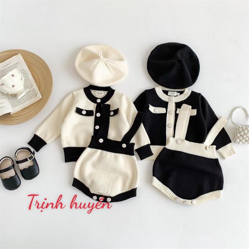 THK Yếm Len QC Kèm Áo Khoác Cadigan Cho Bé Gái 5-13 kg, Chất Len Mềm Mịn L1