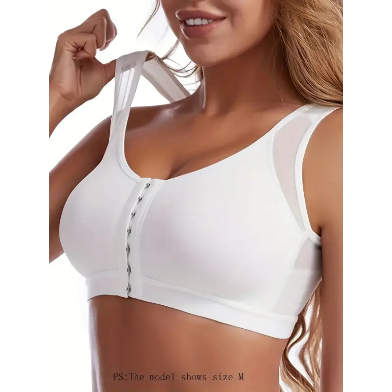 Spring and Summer Style Bra with No Steel Ring, Breathable Hole Sports Bra Yoga Sport Underwear Vest-style Bra Suitable for Yoga and Running Fitness Front Buckle Adjustable Bra Shapewear Polyester Sports Bra - Solid Color, Medium Support, B 2