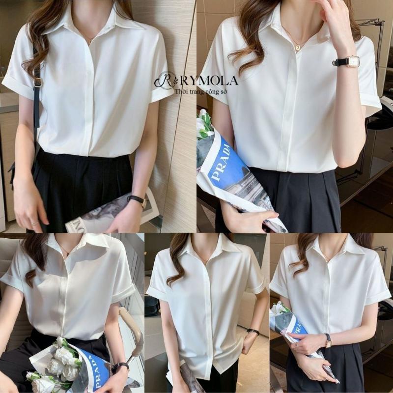 Product Introduction of Áo Sơ Mi Trắng Tay Ngắn Nữ Rymola, SơMi Ngắn Tay,Thời trang Công Sở, Somi Trắng Bigsize, Chất Vải Cotton Không Nhăn 45