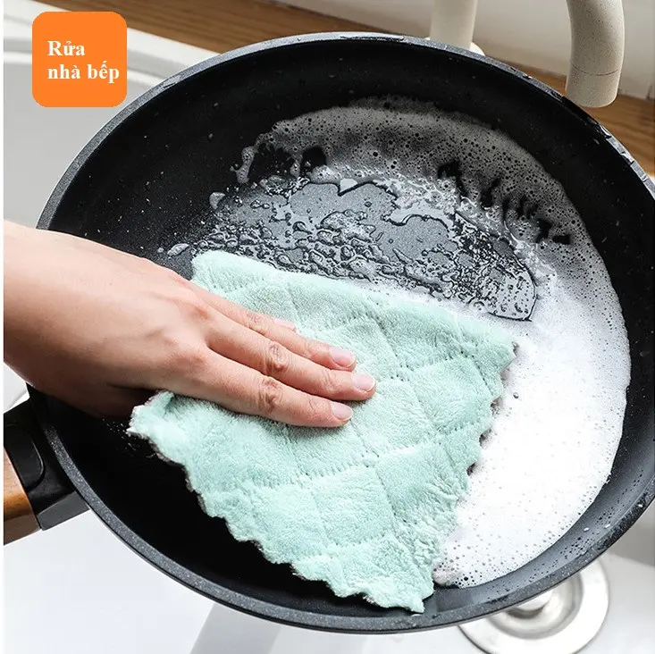 Khăn lau bếp đa năng 2 mặt siêu thấm nước kích thước 15x20cm lau ly chén vệ sinh thông minh Làm Sạch 7