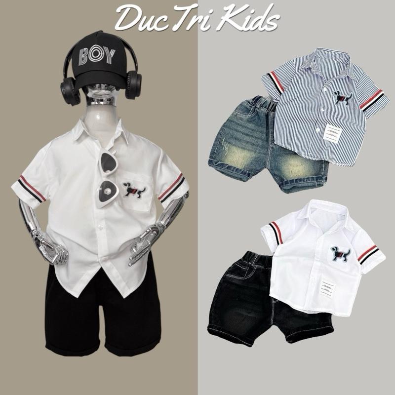 [DEAL CHỚP NHOÁNG] Bộ Sơ Mi Thom Ngắn Tay hình thêu CHÓ KẺ Cho Bé Trai KEN ĐỨC TRÍ Hình Chú Chó Chất Liệu thô lụa Mát Mẻ Phù Hợp Đi Học Đi Chơi Đủ Size Cho Bé