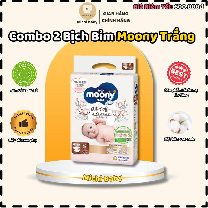 Sale - COMBO 2 BỊCH Tã Bỉm MOONY NATURAL Trắng Nhập Khẩu Đủ Size Dán/Quần Cho Bé NB62/S58/M46/L38/L36/XL32 - Michi Baby MC575