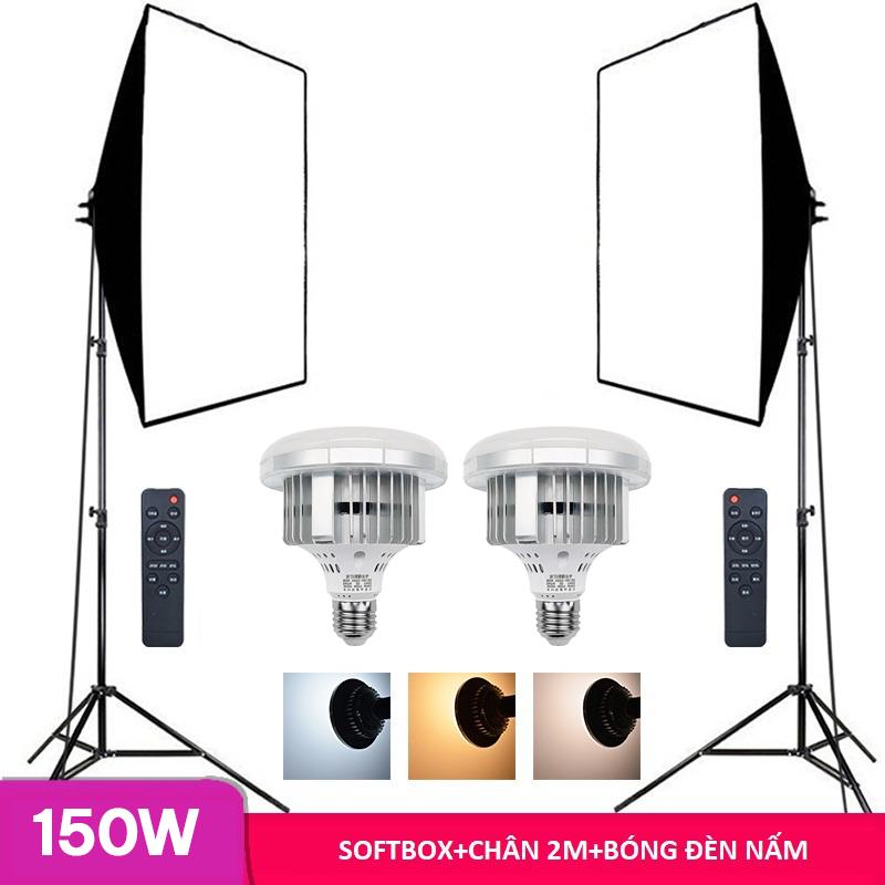 Full bộ softbox bóng led nấm 150W kèm chân 2m điều chỉnh nhiệt độ màu hỗ trợ ánh sáng cho studio chụp ảnh. 0