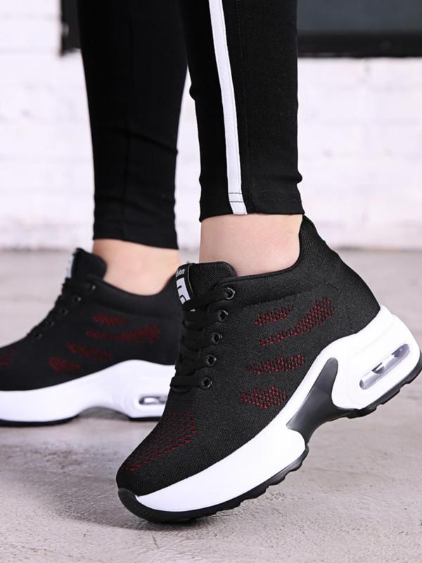 Women's Simple Design Plain Lace Up Round Toe Wedge Sneakers, Girl Casual Comfortable Letter Label Decor Wedge Trainers for Daily Footwear, Girlfriend Gifts 5