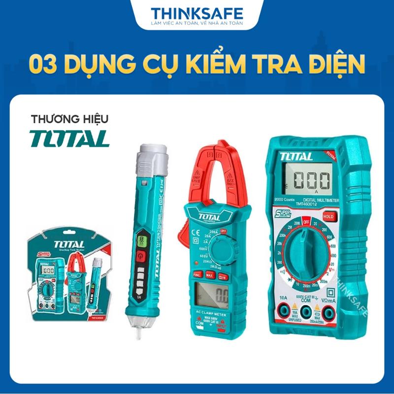  Bộ 3 dụng cụ kiểm tra điện TOTAL TMT43028 bao gồm ampe kìm đo điện bút dò điện và đồng hồ vạn năng - Thinksafe 