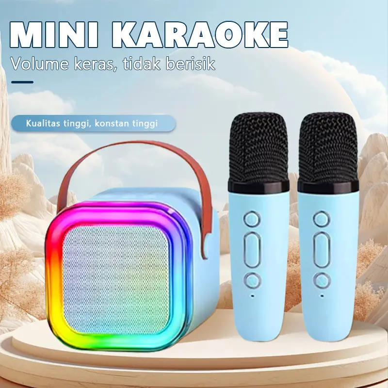 Speaker minni karaoke 2 mic / Bluetooth Mini Wireless Speaker Karaoke Portable with 2 MIC Mik Set MP3 Player Full Bass Portable Lespeker