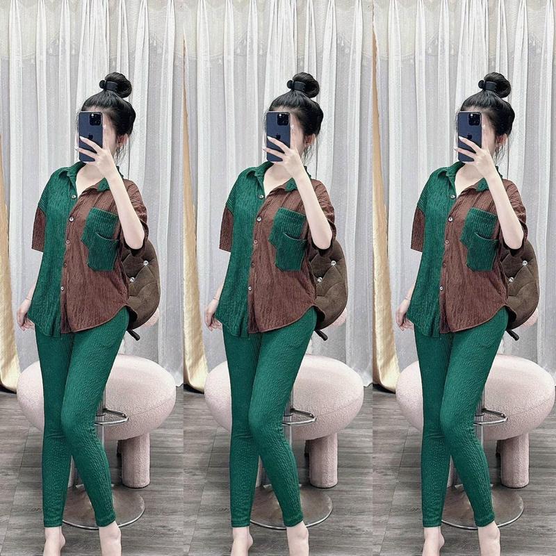 SET BỘ THUN XỐP DÀI PHỐI TÚI ĐÔI XẺ LƯNG THỜI TRANG SIÊU DỄ THƯƠNG Nhung Nữ Voi Women Áo