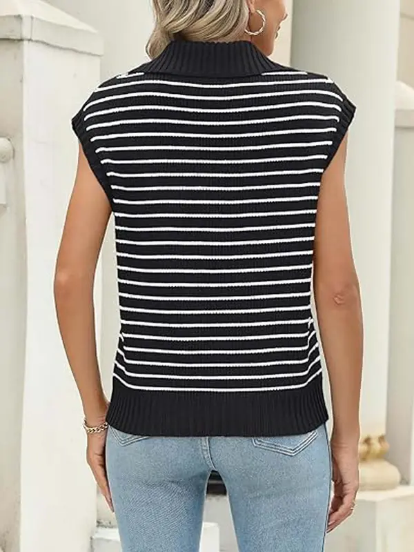 Women's Striped Pattern Sweater Pullover, Casual Cap Sleeve Jumper for Summer, Fashion Women's Knitwear for Daily Wear 3