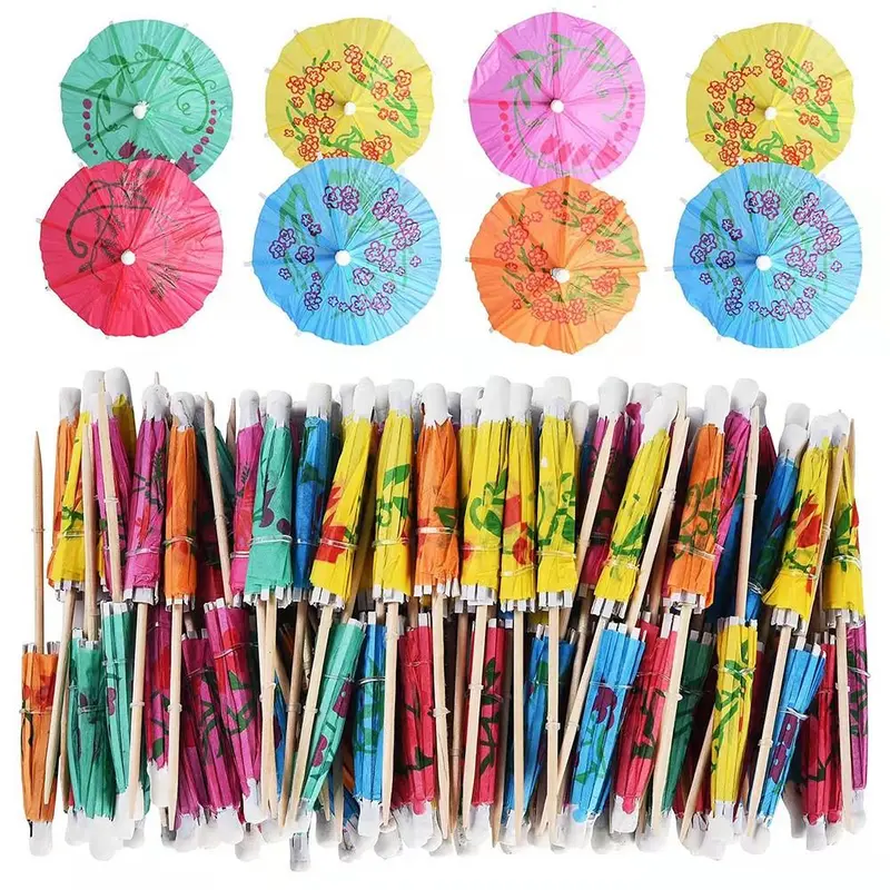 Disposable Cupcake Decoration, Disposable Umbrella Shape Fruit Sticks, Party Decoration Supplies for Home Kitchen Birthday Party 2