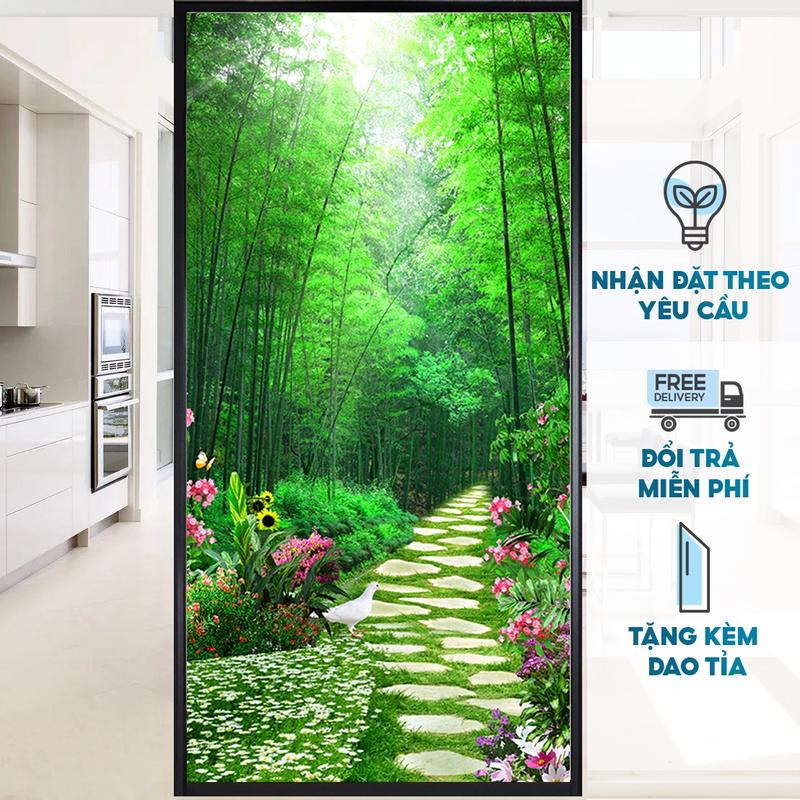 Decal dán kính mờ phong cảnh rừng trúc sẵn keo, chống nhìn trộm dán cửa sổ, cửa đi, phòng khách, phòng ngủ ( DK18)