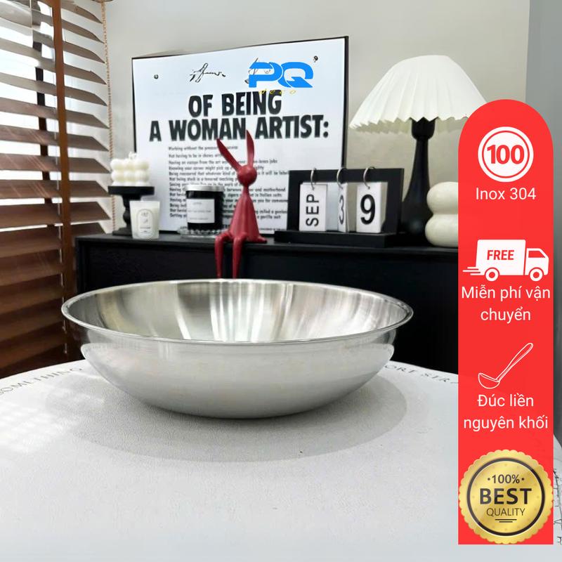Âu trộn salad inox 304 thố thau chậu đựng thực phẩm rửa rau củ quả có thể đun nấu bếp từ thép 3 lớp đúc nguyên khối