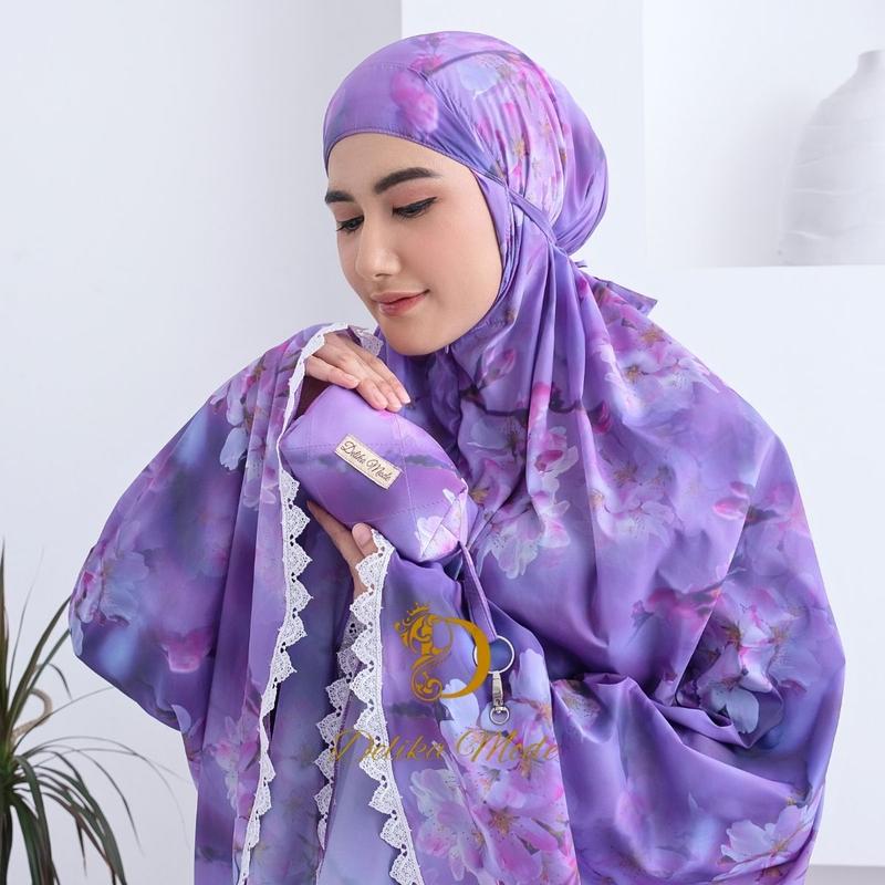 Product Introduction of DelikaMode - Mukena Travel Mini Pouch Parasut Korea Motif 2in1 Mukenah Mini Travel Atasan Bawahan Dewasa Renda Panjang Muslim Mukena Kecil 3