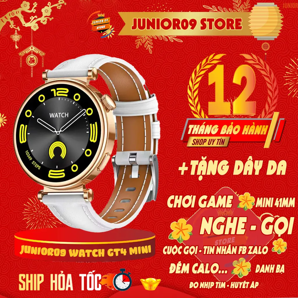 Đồng hồ thông minh Mặt Tròn Nữ JUNIOR09 WATCH GT4 MINI size 41mm | Nghe gọi - Nhận tin nhắn MXH | Chơi game | Đo nhịp tim - Huyết áp | Theo dõi luyện tập TDTT | Thời trang