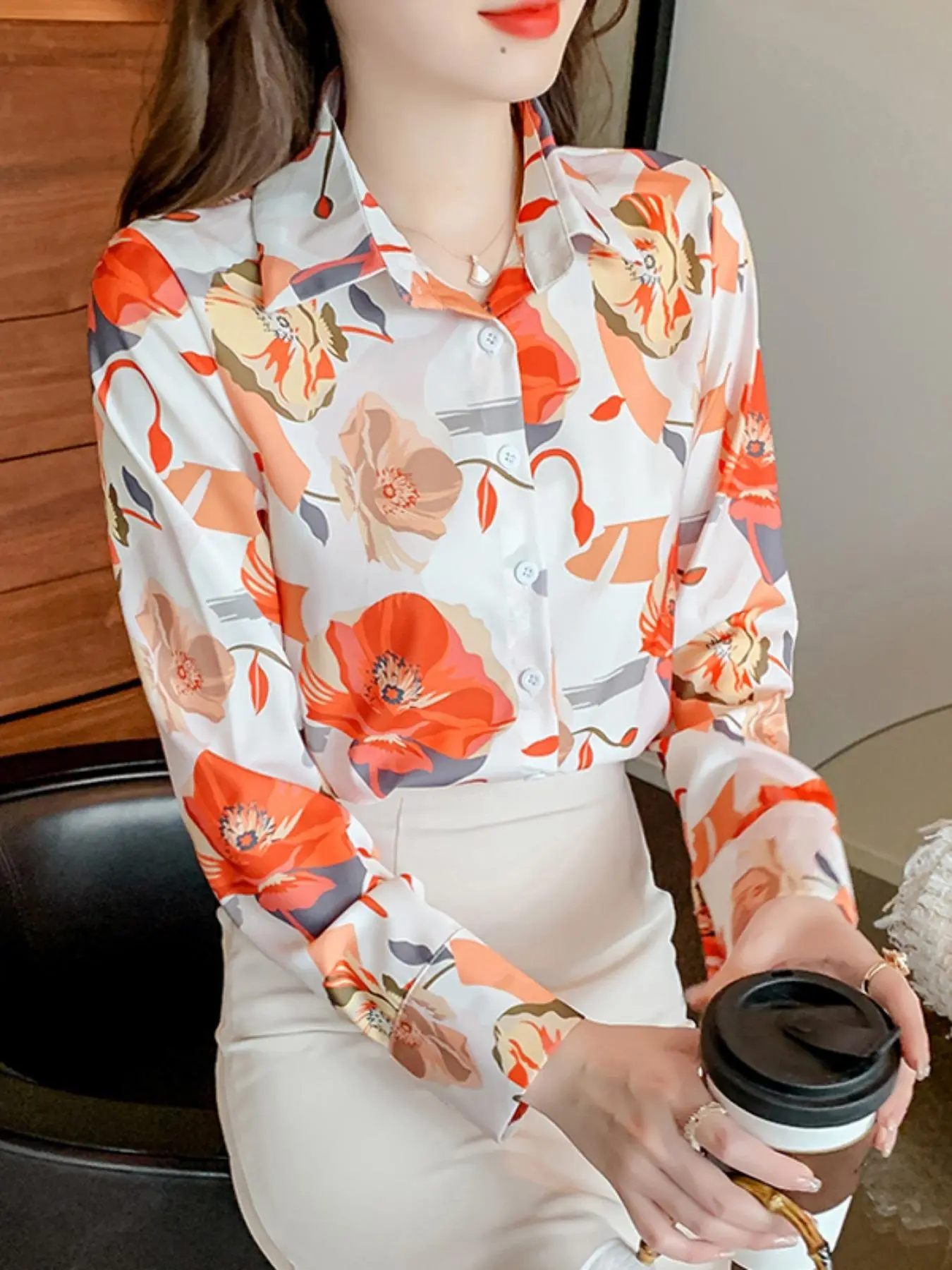Women's Floral Print Button Front Blouse, Elegant Long Sleeve Collared Top For Spring & Fall, Women's Clothing For Daily Wear