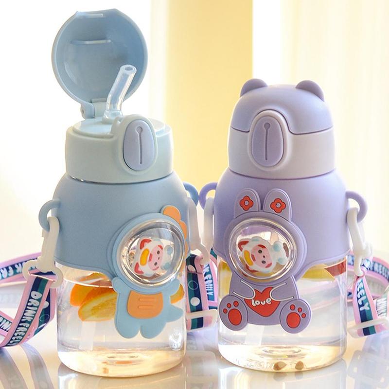 Product Introduction of Kawaii Children's Water Bottle With Straw And Shoulder Strap 600ml Cute Large Capacity Toddler Water Bottles 0