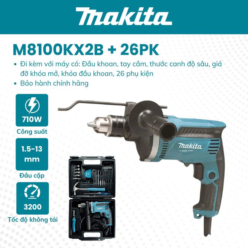 Máy khoan búa chuyên dụng & 26 phụ kiện MAKITA M8100KX2B 710W đầu kẹp 16MM