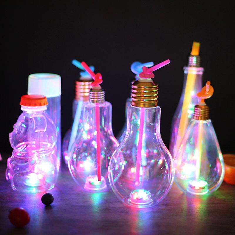 1Pc 200to500ml Creative Clear Artificial Fake Light Bulb Shaped Bottle Can Emit Light Drink Cup Juice Bottle Party Decor 1
