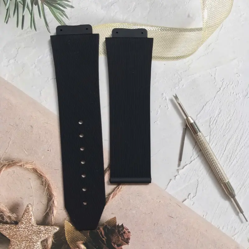 Dây Đồng Hồ HUB Nam Size 42 ( 19 25 22 mm) Cao Su Đen (tặng chốt kèm tua vít thay dây) Phụ Kiện 3