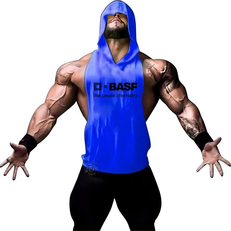 Product Introduction of Summer Men's Training Sleeveless T-shirt Printed Outdoor Camping Fitness Comfortable Hooded Breathable Quick Drying Top 4