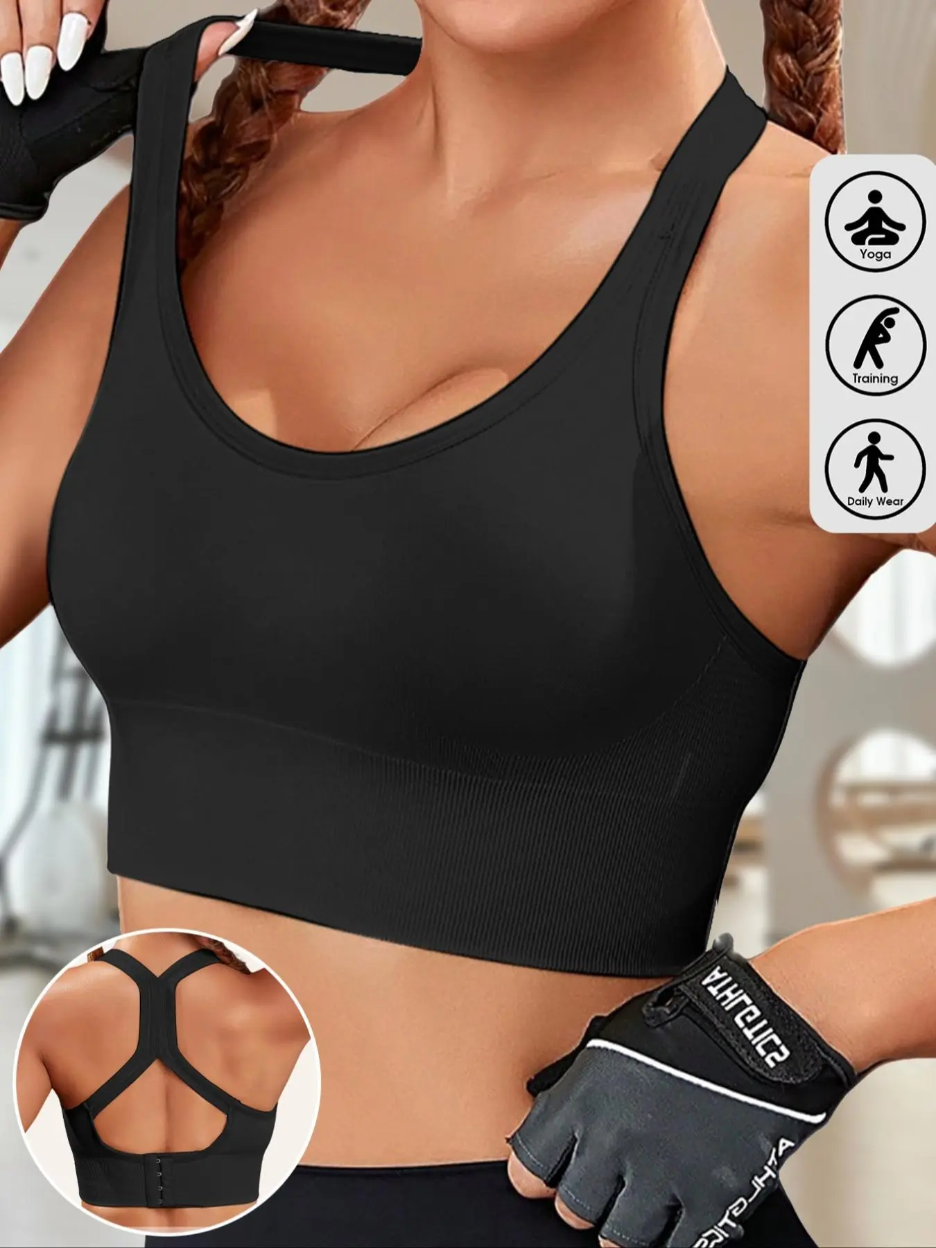 Women's Solid Color Underwire Sports Bra, Removable Chest Pads Back Row Of Buttons Bra, Ladies Sportswear for Indoor Outdoor Wear