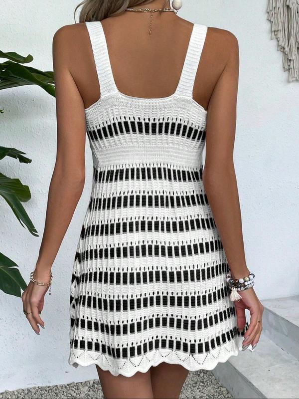 Knit Mix Women's Striped Print Knit Sweater Dress, Casual Sleeveless Ribbed Knit Dress for Beach Holiday Vacation, Ladies Clothes for All Seasons, Summer Dresses 2025 1