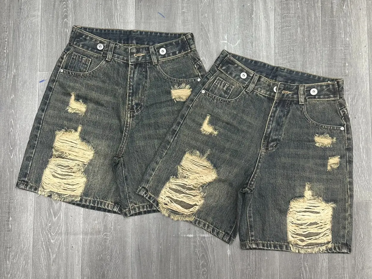 [LSN]Quần Jean Ngố Nữ Rách Phối Nút Trên Cạp Form Đẹp 575  - 574