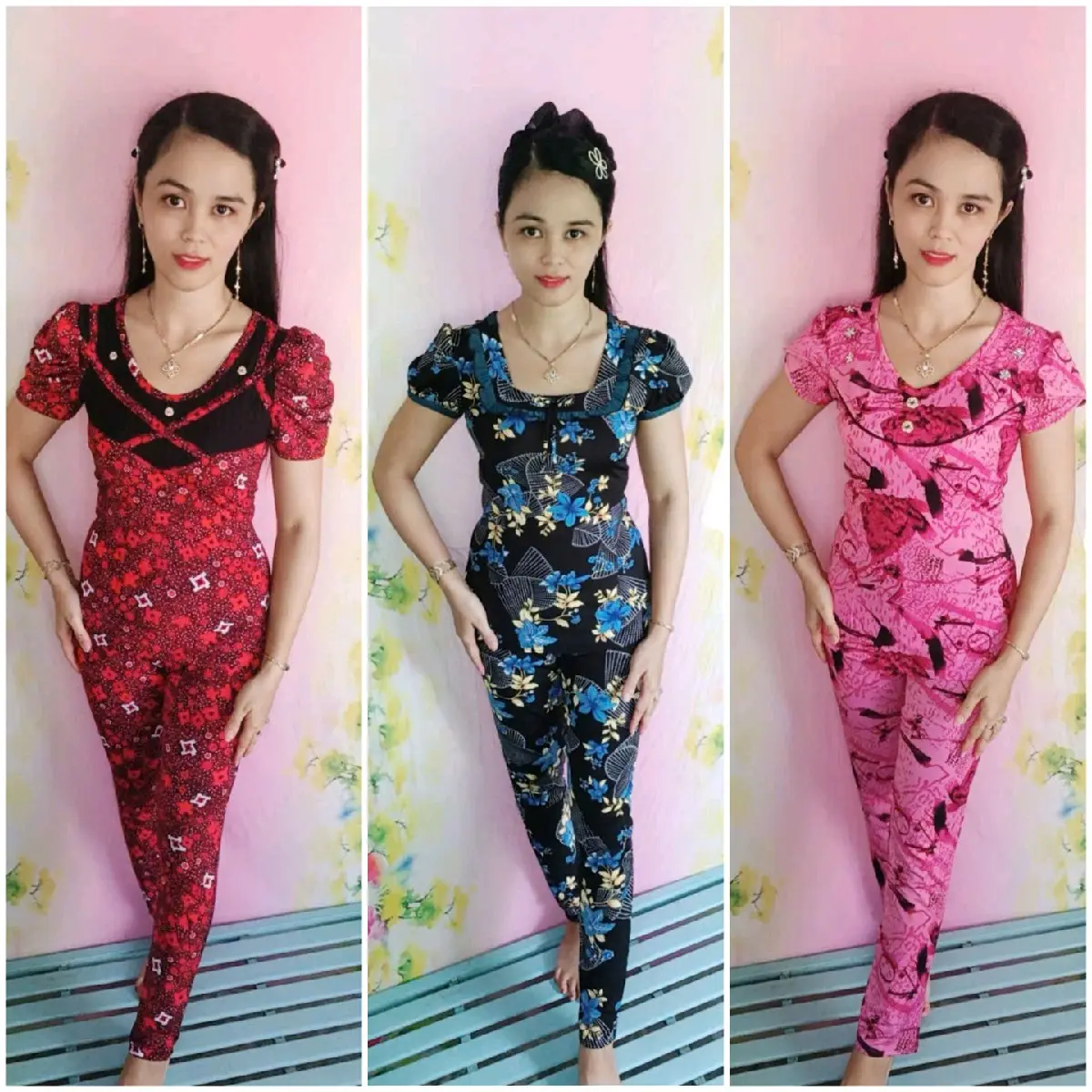 bộ thun aty  Áo tay ngắn quần dài ống nhỏ phối kiểu xinh xắn Nữ  Women