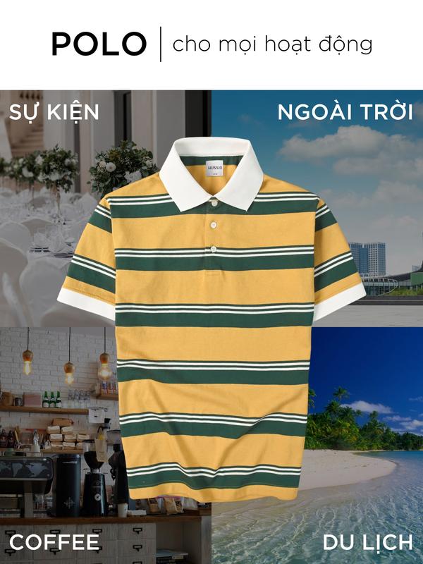 Áo polo nam ARISTO vải Cotton Single phối sọc ngang cao cấp, thanh lịch, sang trọng - HUSSIO 6
