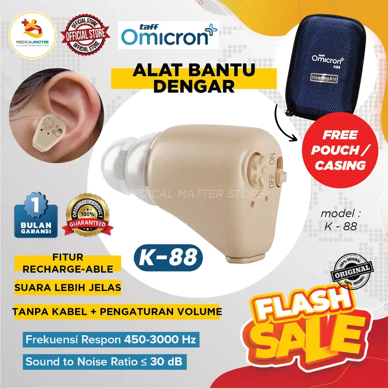 TaffOmicron Alat Bantu Dengar Mini Charger In Ear Hearing Aids - K-88 Original Alat Bantu Pendengaran Kuping Telinga Orang Tua Lansia Amplifier Kontrol APP Dapat diisi ulang 0
