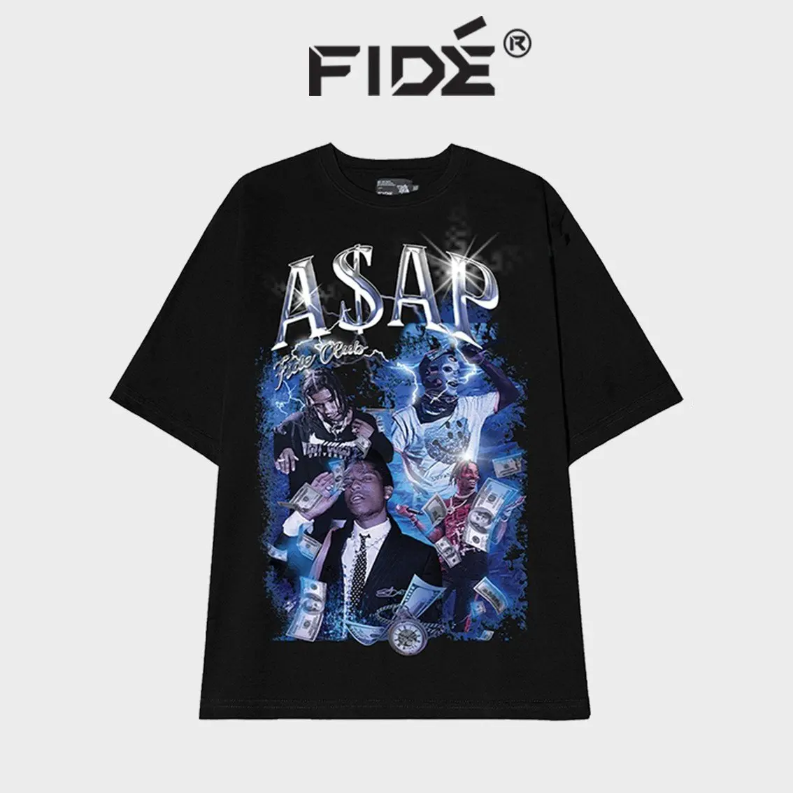 Áo thun cotton thoáng khí cotton Các bé nhỏ Áo thun  FIDE phông unisex nam nữ form rộng ulzzang RAPPER ASSAP Menswear Top Cổ Tròn Tee Cottontiên xu hướng