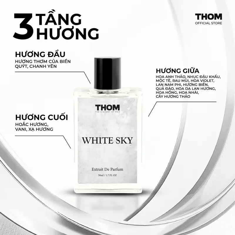 [MUA 1 TẶNG 1] Nước hoa nam - WHITE SKY - 50ml - Tặng sáp vuốt tóc - HAWAII - 150gr - THOM VN Chính Hãng 2