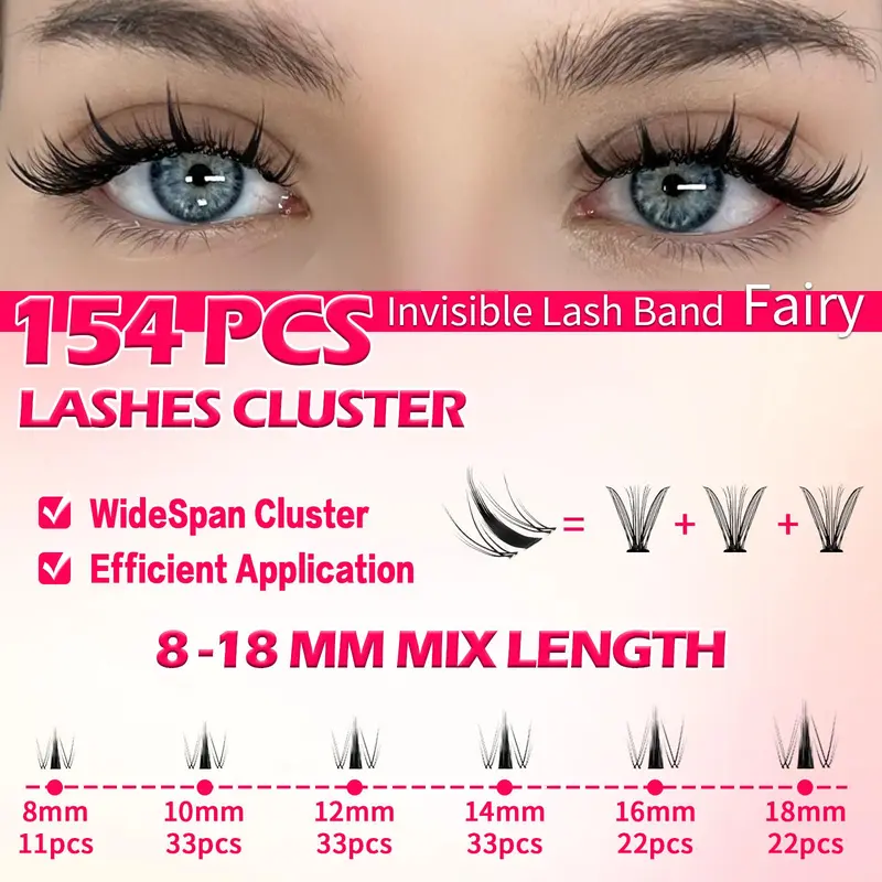 Curl Wispy Individual False Eyelash with Lash & Remover & Tweezers Kit, 1 Box Natural Curling Lash Clusters Kit, Lash Clusters, Full Volume Eyelashes Clusters, Diy Eye Makeup Accessories, Individuals Lashes, Eyelash Extensions, Fake Eyelash, Cosmetic 3