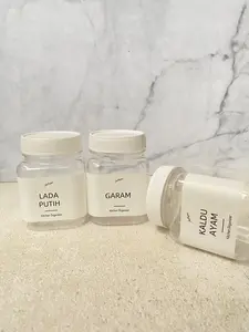 WHT NW LABEL Toples tempat bumbu dapur estetik KOTAK 200ml free label dan free sendok