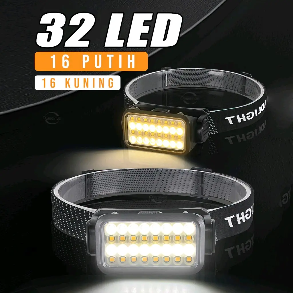 Headlamp Senter Kepala Cas Cahaya Putih Kuning 5 Mode Waterproof